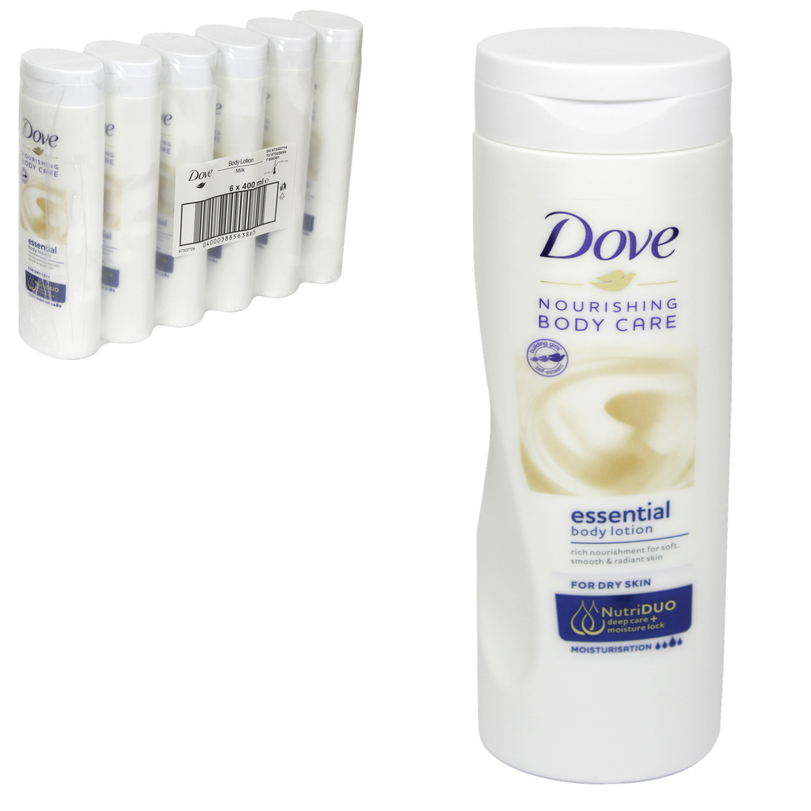 DOVE BODY LOTION 400ML ESSENTIAL FOR DRY SKIN